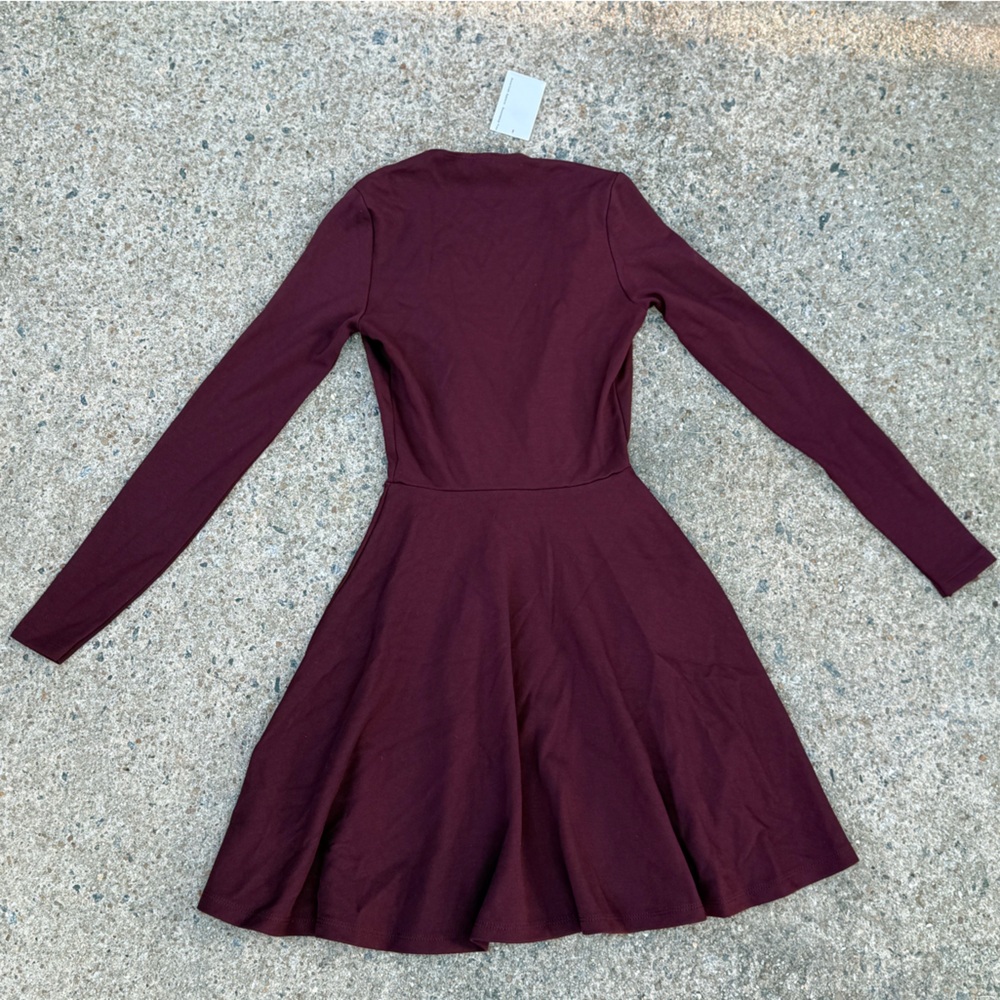 American Apparel Deep V Maroon Long Sleeve Dress - Size XS - NWT - Picture 15 of 16